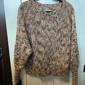 Brown and Tan Crew Neck Chunky Knit Sweater